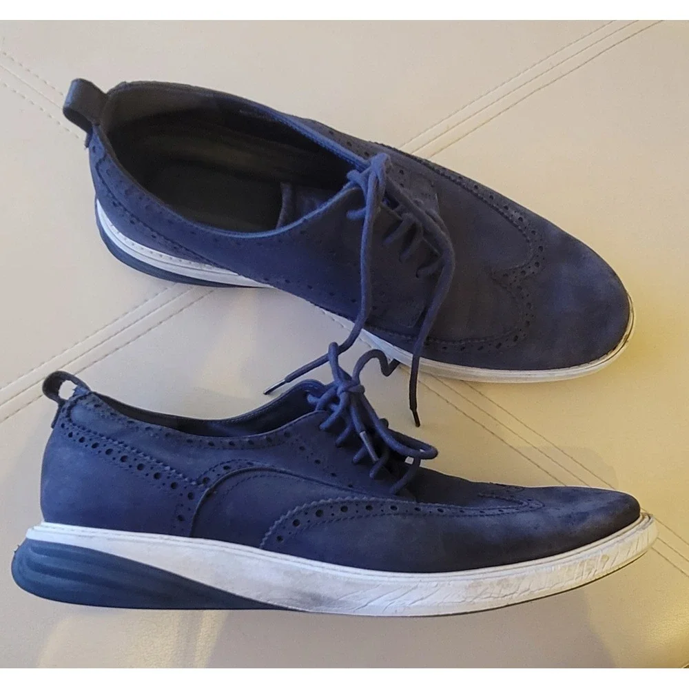 Cole Haan Mens Grand Evolution Shoes Wingtip Oxford Blue Nubuck Hybrid Size 10.5
